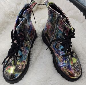 New Steve Madden Metallic Rockk Little Big Kid Girls Combat Boots sz 13-5